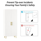 NOVAMAISON Storage Cabinet Set of 2, 69” Tall Storage Cabinet with Doors and Shelves, Freestanding Kitchen Pantry with Gold Handles and Legs, White NOVAMAISON