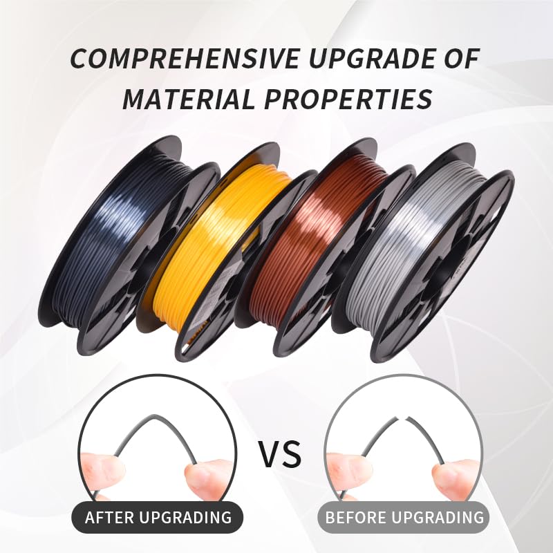 RAMBERY 3D Printer Filament Silk PLA Filament 1.75mm Silver Gold Copper Grey, 200g x 4 Spools Shiny Metallic 3D Printing Filament Dimensional Accuracy +/- 0.03 mm RAMBERY