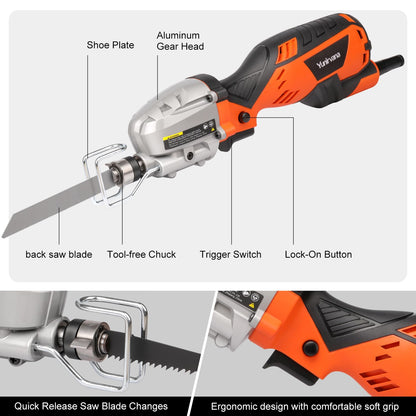 Yunirvana 5.0 Amp Variable-Speed Corded Reciprocating Saw - 3000spm for Versatile Cutting, 1/2" Stroke Length, Up to 4-1/2" Cutting Capacity for Wood and Metal - WoodArtSupply