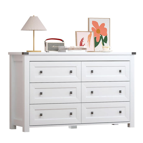 Wodeer White 6 Drawers Dresser for Bedroom,Wood Farmhouse Storage Chest of Drawers, Dresser with Metal Handles,Dressers Organizer for Bedroom, Living Room,Nursery,Hallway,White Wodeer