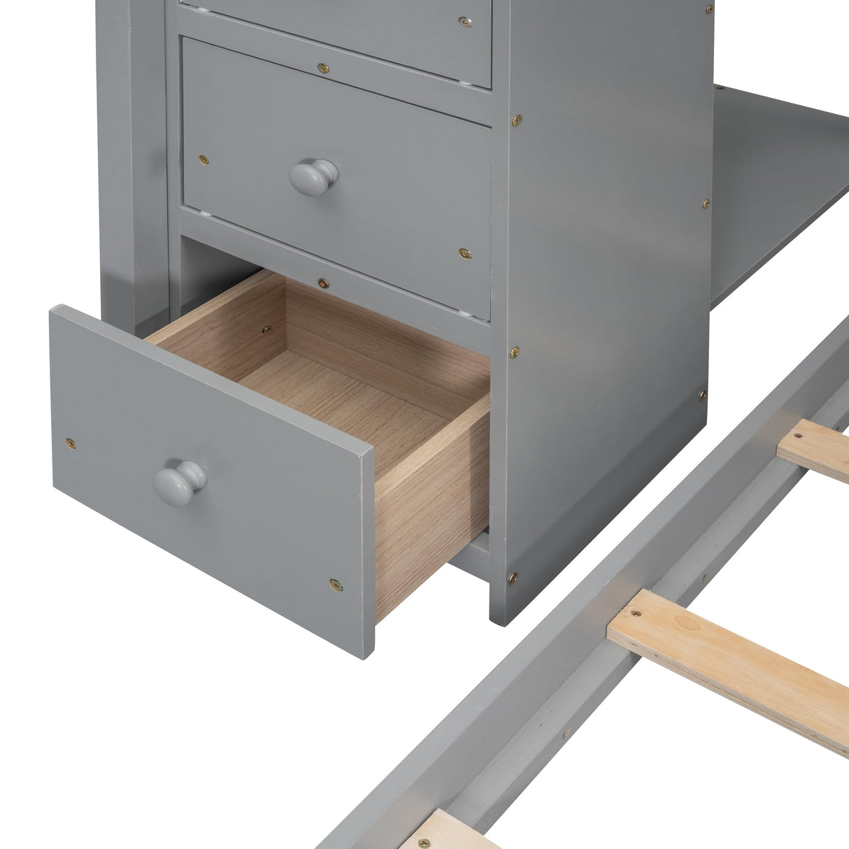 Twin Over Full Bunk Beds with Stairs and Storage, Wood L-Shape Bunk Bed Frame with 4 Drawers and 3-layer Shelves, Bottom Bed Can Movable, Twin Loft Bed for Kids Teens Adults (Grey) Harper & Bright Designs