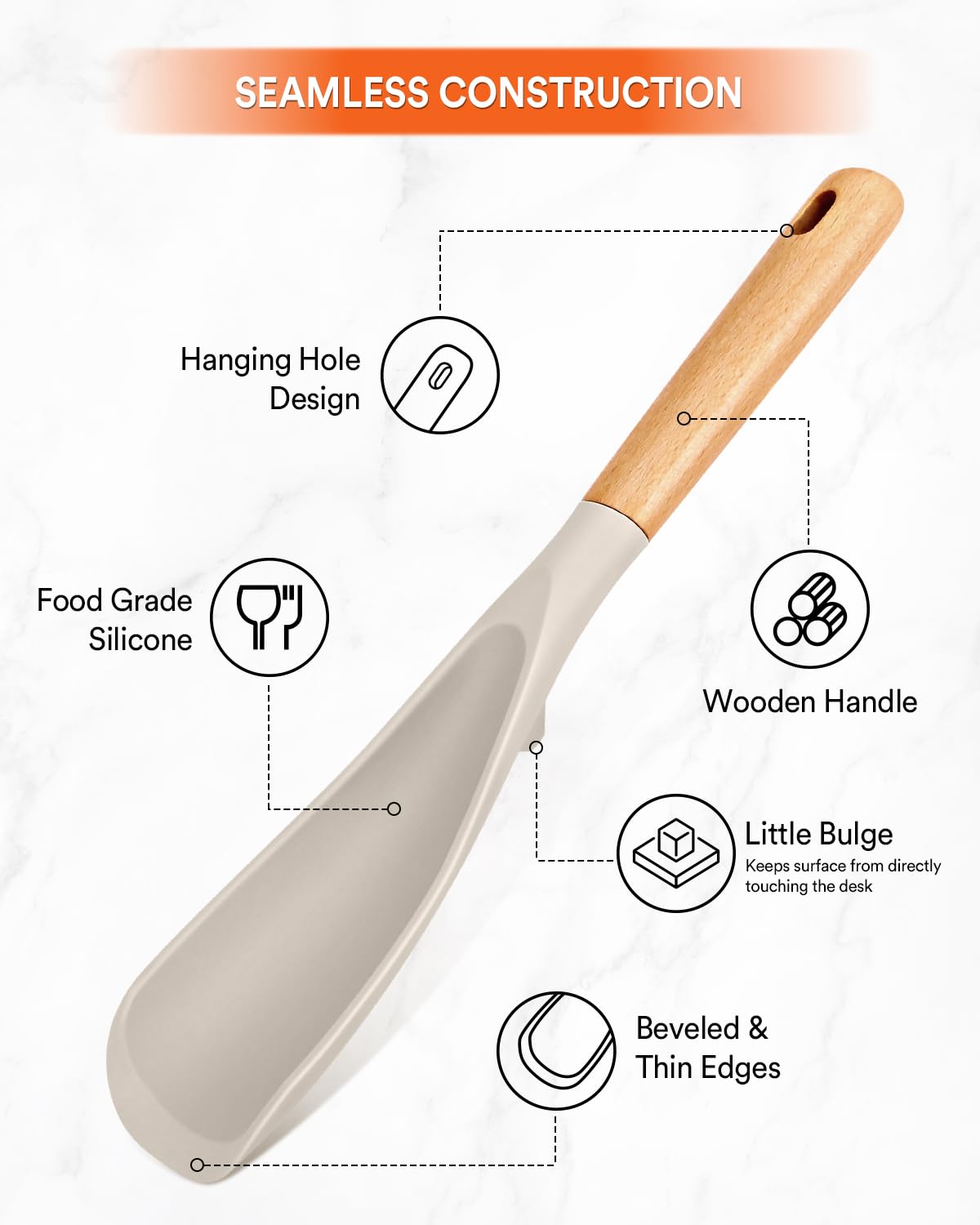 Cooking Spoon and Rice Scooper for Nonstick Cookwares, Great for Cooking and Serving Durable BPA-Free Matte Silicone, Wood Handle Spoon for Mixing, Scoop, and Scrape (KHAKI)