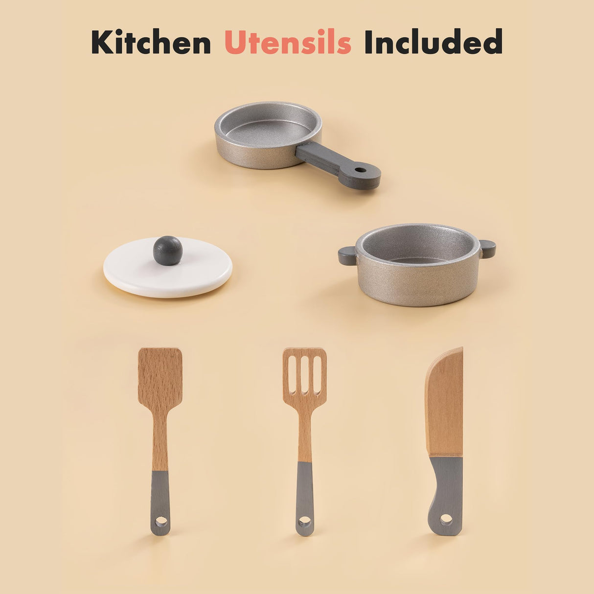 ROBUD Wooden Play Kitchen, Kids Kitchen Playset with Realistic Design, Toy Kitchen Gift for Boys and Girls, Age 3+ ROBUD