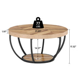 Tribesigns Round Coffee Table, Modern 2-Tier Center Table with Storage Open Shelves, Wooden Circle Coffee Table Sofa Side Table with Metal Legs for Living Room, Wooden Grain and Black Tribesigns