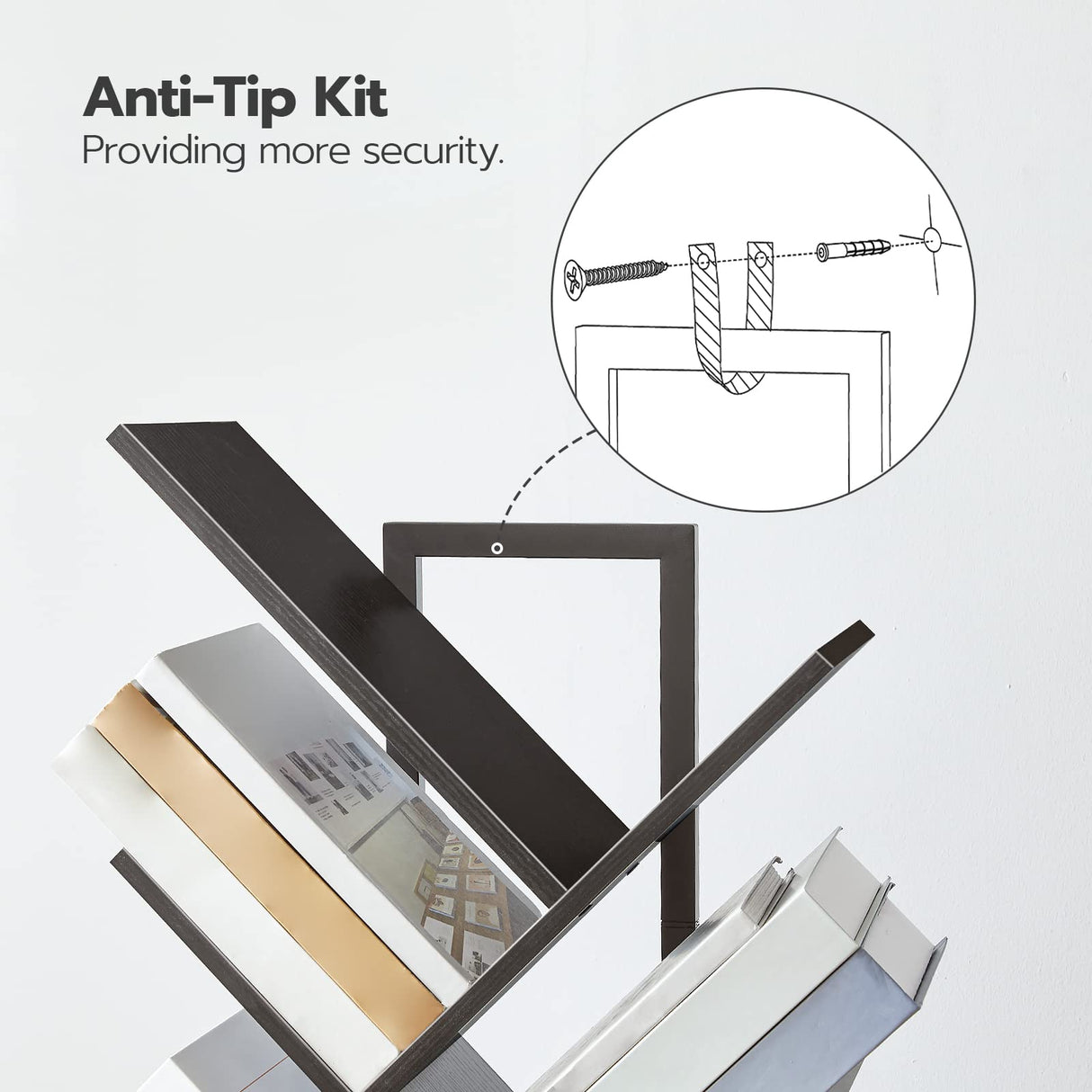 HOOBRO Tree Bookshelf, 9-Tier Bookcase Wooden Shelves, Floor Standing Storage Rack, for Display of CDs, Books in Living Room, Home Office, Wood Storage Rack for Bedroom, Black BB08SJ01G1 HOOBRO