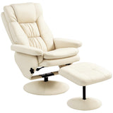 HOMCOM Swivel Recliner with Ottoman, PU Leather Reclining Chair with Ottoman, Upholstered Recliner and Footrest with Wrapped Base for Living Room, Bedroom and Home Office, Cream White HOMCOM