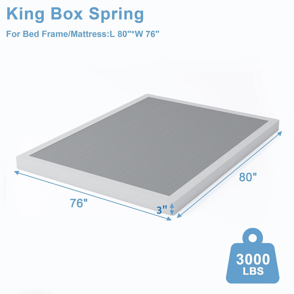 HOBINCHE Low Profile Box Spring King Size,3 Inch Box Spring for King Bed,Heavy Duty Mattress Foundation,Metal Bed Base/Noise Free/Non-Slip/Easy Assembly HOBINCHE