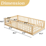 Karl home Toddler Floor Bed with Door and Fence for Kids, Montessori Bed with 12 Slats and Safety Guardrails,Kids Bed Solid Wood Twin Bed Frame for Girls, Boys (Natural) Karl home
