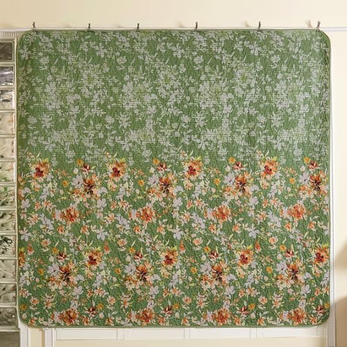 Dobuyly Green Floral Quilt Set King Size, Botanical Flowers Bedspreads Coverlet Set, 3 Pieces Soft Lightweight Microfiber Quilt Bedding Set for All Seasons 110"x90" Dobuyly