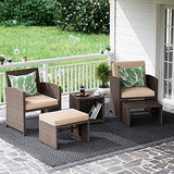 OC Orange-Casual 5 Pcs Patio Conversation Set Balcony Furniture Set with Cushions, Brown Wicker Chair with Ottoman, Storage Table for Backyard, Garden, Porch, Dark Grey OC Orange-Casual