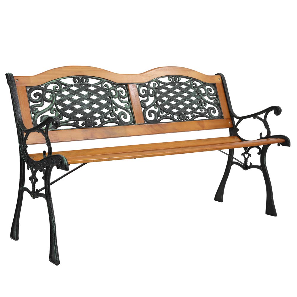 Outvita Bronze 49.5in Retro Garden Bench with Metal Armrests for Patio and Porch - WoodArtSupply