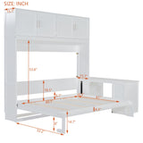 Merax Queen Size Wall Murphy Bed with Desk and Storage Shelves and Big Cabinets for Guest Room, Bed Room, Guest Room, Home Office, White Merax