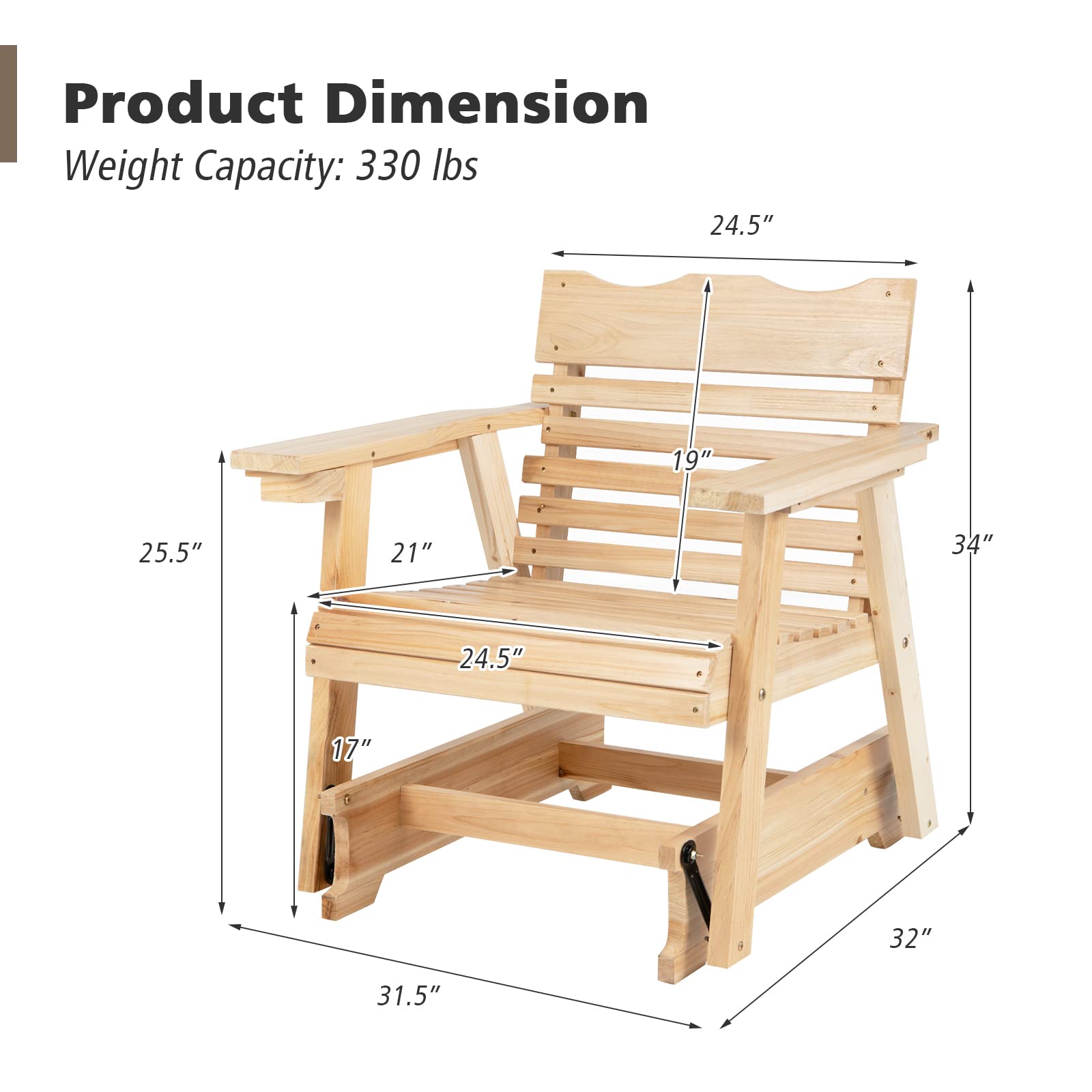 Giantex Outdoor Glider Rocking Chair - Wood Porch Rocker with High Back, Widened Armrests, Curved Seat, Rotatable Cup Holder, Patio Slat Rocking Chair for Backyard, Balcony, Poolside, Natural - WoodArtSupply