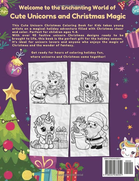 Cute Unicorn Christmas: A Magical Holiday Coloring Book for Kids Ages 4-8 WoodArtSupply