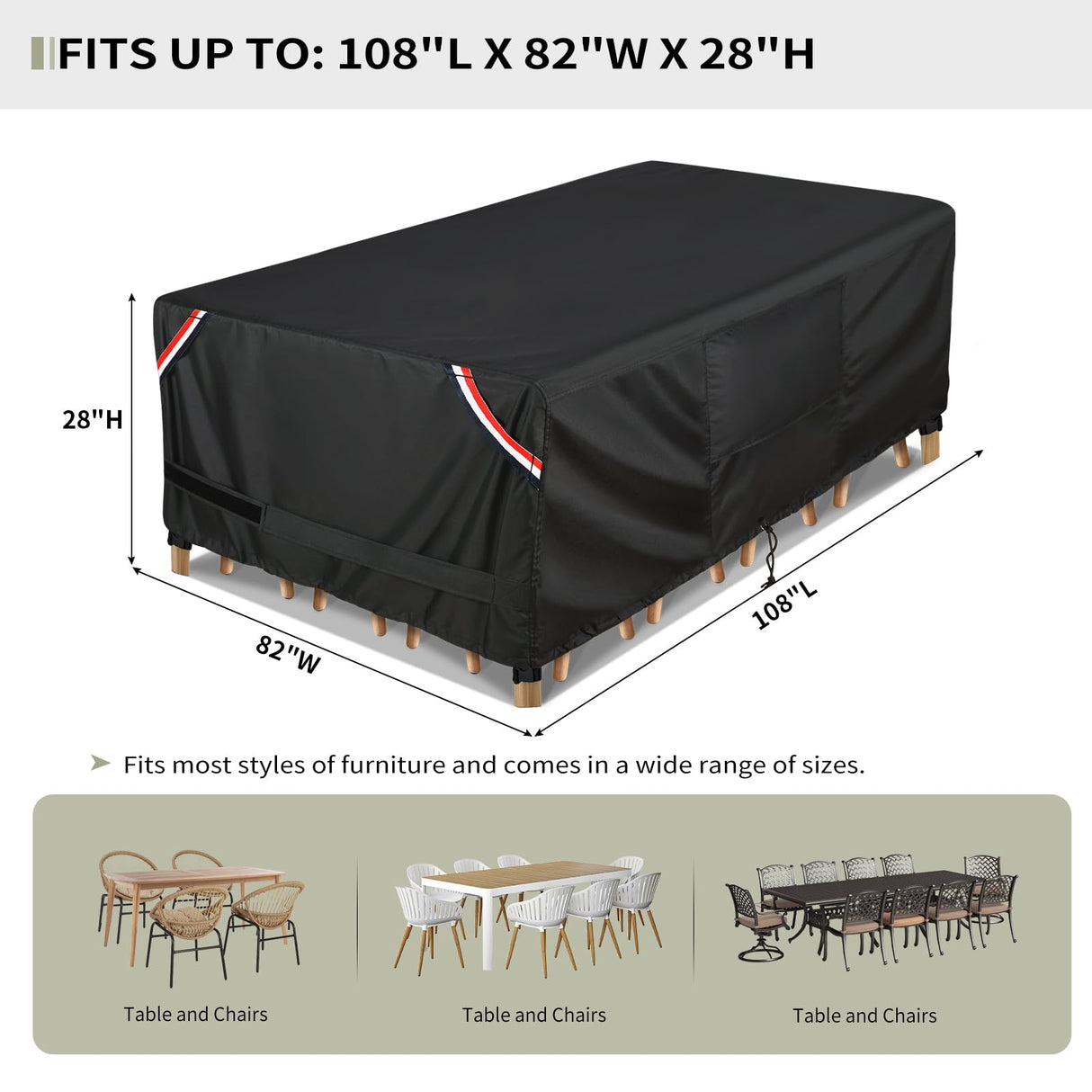 KylinLucky Patio Furniture Covers Waterproof for Table and Chairs Set, Outdoor Table Covers Rectangular Fits up to 108L x 82W x 28H inches KylinLucky