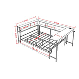 Bellemave Full Corner Bed Frame with Desk and Storage, Full Size Captains Bed with Charging Station and LED Light, Wood Daybeds with L-Shaped Bookcase and 2 Drawers, Grey Bellemave