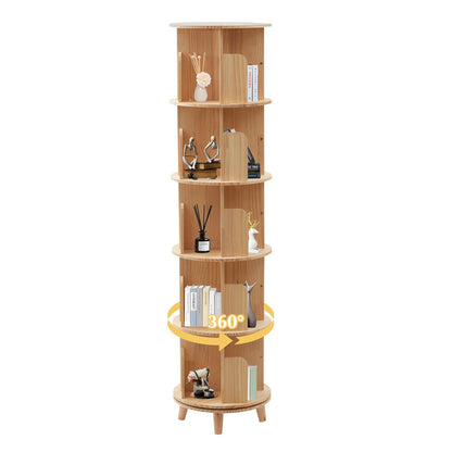 LyeXD 5-Tier Rotating Wooden Bookshelf - Multi-Functional Floor Stand Storage Rack - WoodArtSupply