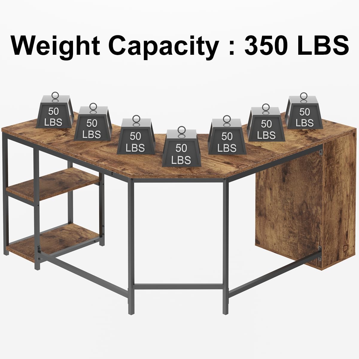 LVB Farmhouse L-shaped Corner Desk with Drawers, Reversible Home Office Executive Desk with Storage Cabinet Shelves, Large Wood Metal L Shaped Table for Work Study Writing Gaming, Rustic Brown, 60 in LVB