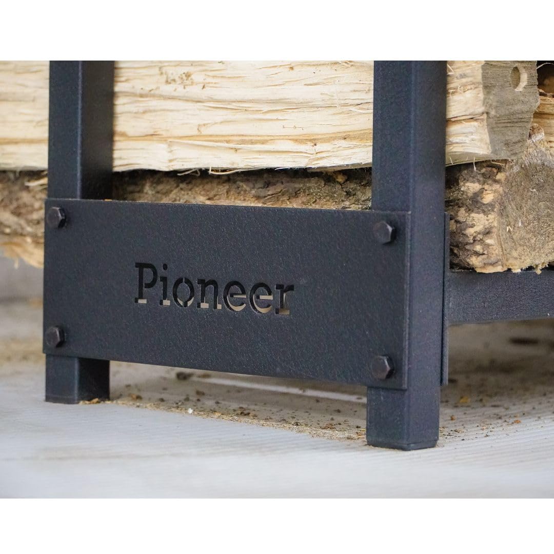 Woodhaven Pioneer 8' Firewood Rack with Cover - Black - Steel Outdoor Log Holder With Cover - Great For Short Wood - Made In The USA - Powder Coat Finish Woodhaven