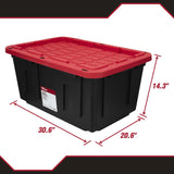 MioeDi 27 Gallon Stackable Snap Lid Plastic Storage Bin Container, Black with Red Lid, Set of 4, Black/Red MioeDi