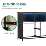 LUMTOK 4-Drawers Dresser with 3 Open Storage Shelves, Fabric Dressers Drawers for Bedroom, Hallway, Nursery, Closets, Steel Frame, Wood Top, Easy Pull Handle (Black) LUMTOK