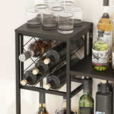 KaKaBB Metal Wall Mounted Wine Rack 2 Tier, Bar Shelves for Liquor Bottles with Glass Holder Storage, Floating Liquor Wall Shelf for Home Bar Kitchen Dining Room (Black) KaKaBB