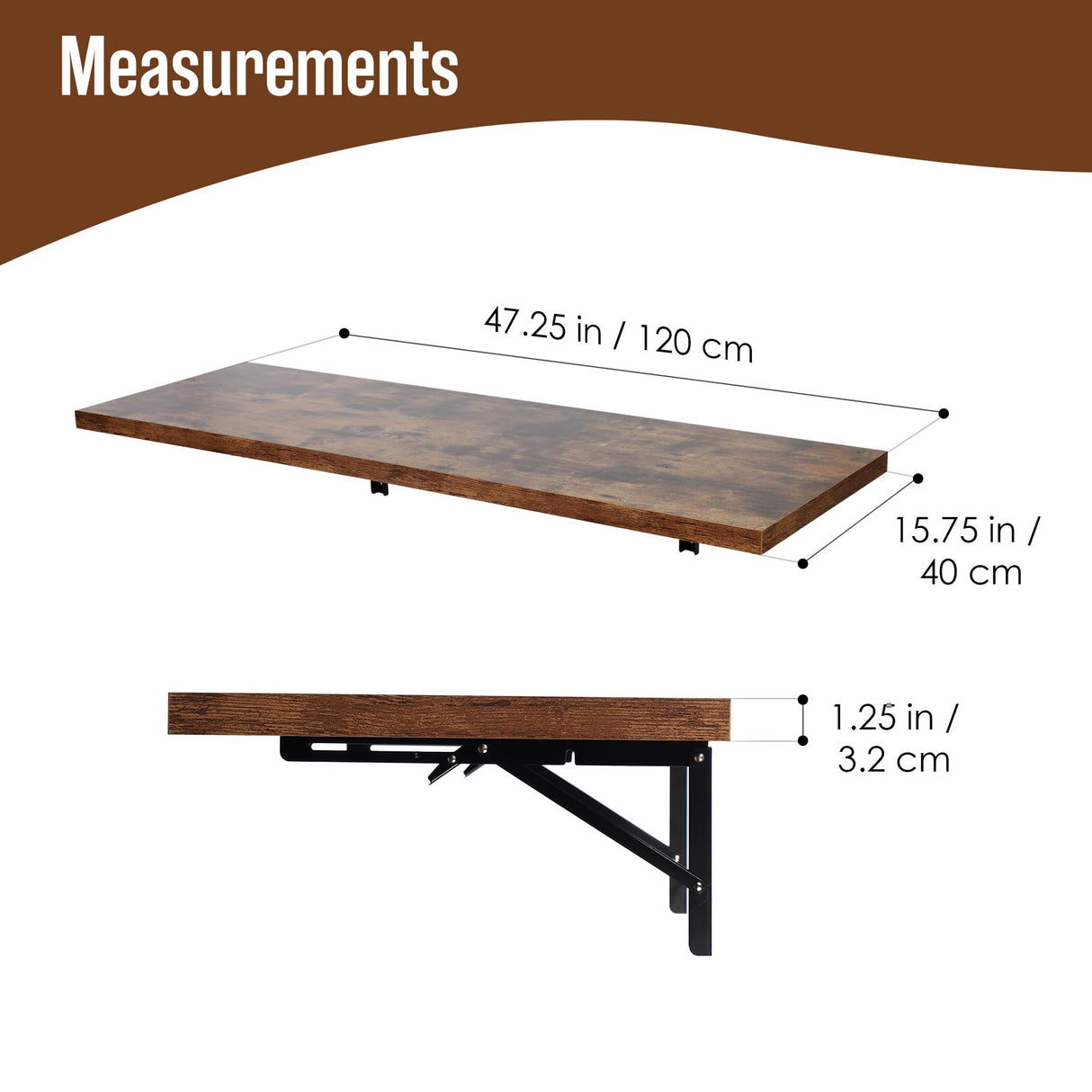 Houseables Wall Desk, Mounted Floating Table, Folding Desks, 48 x 15.75 x 1.25 Inch, Fold Down Dining Tables, Foldable Hanging Workbench, Drop-Leaf Walldesk, for Small Spaces, Bar, Computer, Laptop Houseables