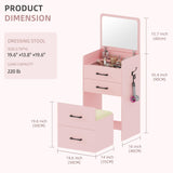 Gurexl 3 in 1 Pink Vanity Desk with Plip Top Mirror,Small Make Up Vanity Set with Visible Glass Desktop,Compact Makeup Vanity with 3 Drawers,Cushioned Tool,Dressing Table for Bedroom Gurexl
