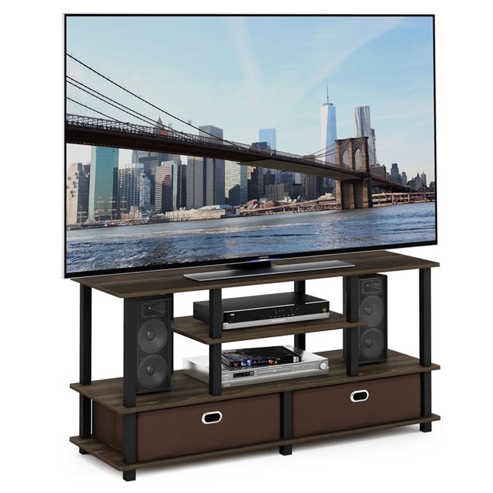 Furinno JAYA Large Stand for up to 50-Inch TV, Columbia Walnut/Black/Dark Brown - WoodArtSupply