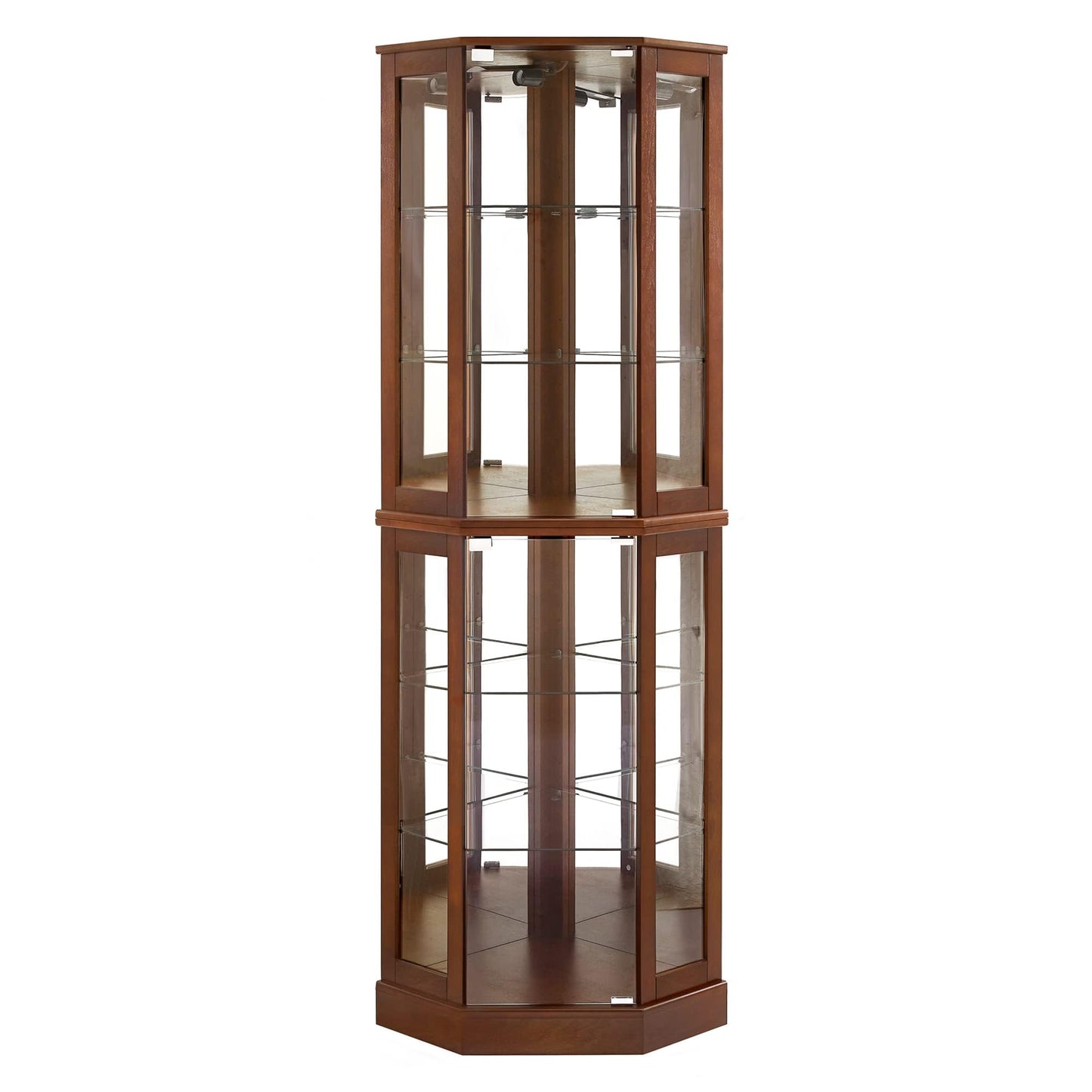 Zoyoleader Corner Curio Cabinet with Adjustable Tempered Glass Shelves, Mirrored Back, Display Cabinet,E26 Light Bulb not Included (Natural, Dark Walnut)