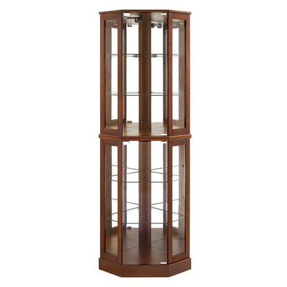 Zoyoleader Corner Curio Cabinet with Adjustable Tempered Glass Shelves, Mirrored Back, Display Cabinet,E26 Light Bulb not Included (Natural, Dark Walnut)