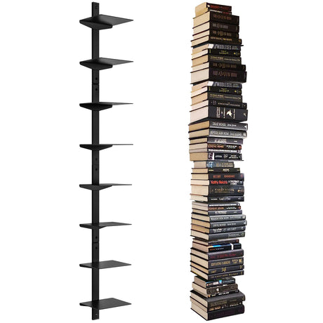 ART-GIFTREE Floating Book Shelves for Wall, 8 Tier Invisible Floating Bookshelf, Vertical Spine Book Tower, Wall Mounted & Space Saving, Heavy Duty Metal Book Organizer for Home Office, 4 Pack Black ART-GIFTREE