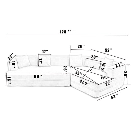 VASOENY 125.2'' Modern Sectional Sofa, Boucle Fabirc Curved Couch with Right Facing Sectional Chaise Lounge and 5 Pillows, 3 Seat Corner Sofa Couch for Living Room, Office, Apartment