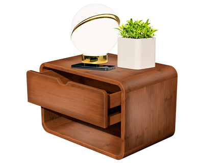 Comfify Modern Nightstand Bamboo Floating Nightstand with Drawer - Brown- Small Nightstand with Midcentury Modern Vibe - Unique Design, Easy Installation, Clear Instructions