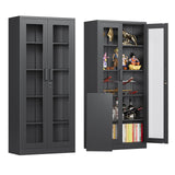 AFAIF Locking Display Cabinet with Glass Door, 71”H Metal Curio Cabinets with Adjustable Shelves, Black Liquor Caninet Display Case for Living Room, Collectibles, Clinic, Home - Assembly Required AFAIF