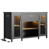 Bestier 55-75 Gallon Fish Tank Stand with Power Outlet & LED Light, 49.2"x13.8" Heavy-Duty Aquarium Stand with Storage, Dual Glass Cabinet, 8 Thicken Metal Legs, Suit for Reptile/Turtle Terrarium Bestier