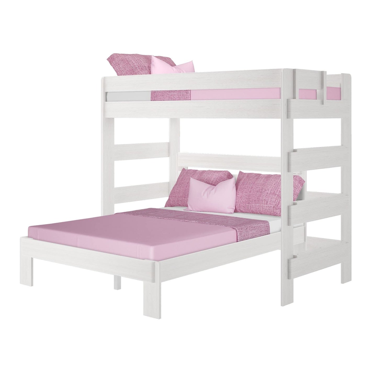 Max & Lily L-Shape Twin-Over-Queen Farmhouse Bunk Bed in White Wash - WoodArtSupply