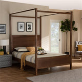 Baxton Studio Veronica Modern and Contemporary Walnut Brown Finished Wood Queen Size Platform Canopy Bed Baxton Studio