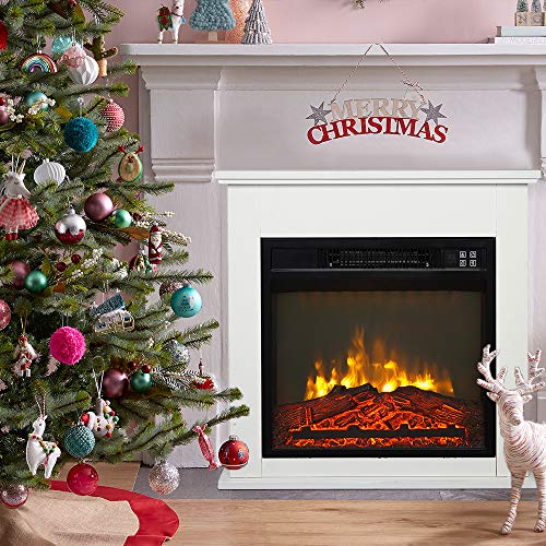 Zokop 25''W Freestanding Electric Fireplace Stove Space Heater with Realistic Flame, Wood Mantel, Remote Control for Home Room Indoor, 1500W-Black Zokop