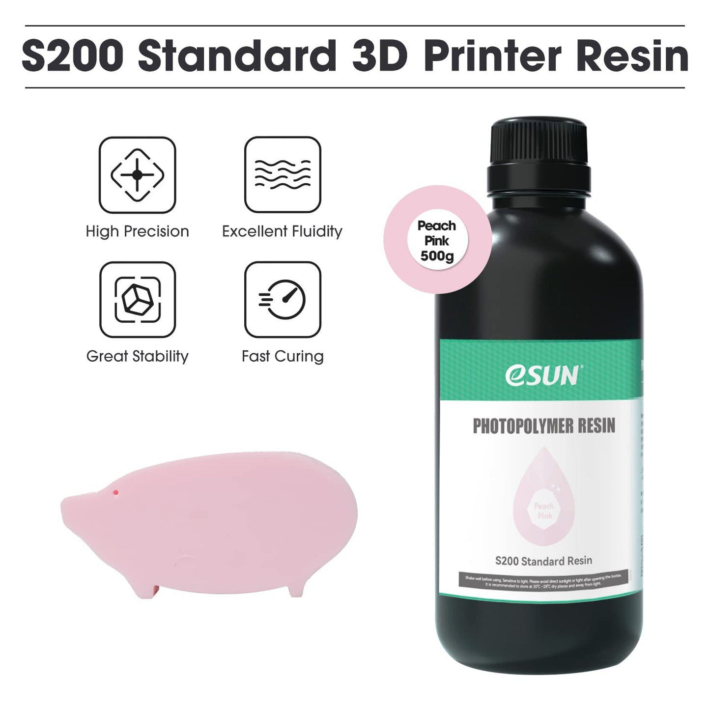 eSUN Standard Photopolymer Resin, 405nm LCD UV Curing Makaron 3D Printer Rapid Resin, Compatible for Monochrome and Color Screen 3D Printer, 500g Peach Pink