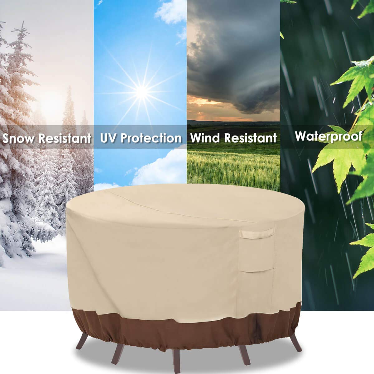 Vailge Round Patio Furniture Covers, 100% Waterproof Outdoor Table Chair Set Covers, Anti-Fading Cover for Outdoor Furniture Set, UV Resistant, 110"DIAx28"H, Beige & Brown Vailge