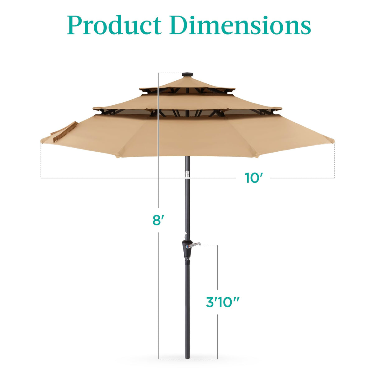 Best Choice Products 10ft 3-Tier Solar Patio Umbrella, Outdoor Market Sun Shade for Backyard, Deck, Poolside w/ 24 LED Lights, Tilt Adjustment, Easy Crank, 8 Ribs - Tan Best Choice Products