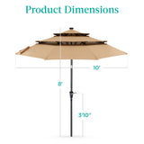 Best Choice Products 10ft 3-Tier Solar Patio Umbrella, Outdoor Market Sun Shade for Backyard, Deck, Poolside w/ 24 LED Lights, Tilt Adjustment, Easy Crank, 8 Ribs - Tan Best Choice Products