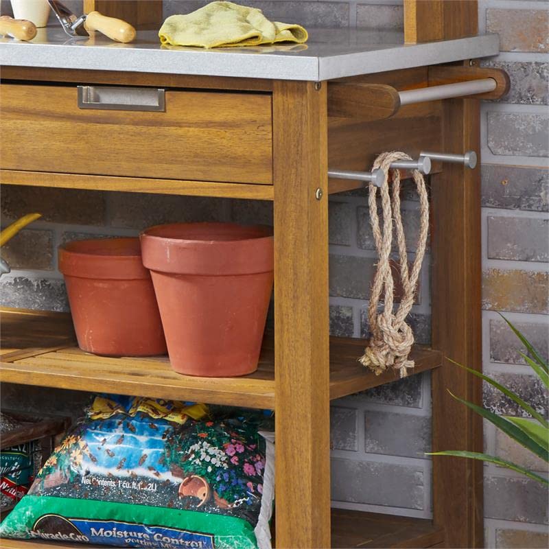 Afuera Living Traditional Wood Potting Bench in Brown Finish