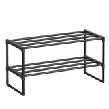 SONGMICS Shoe Rack, 2-Tier Shoe Organizer, Metal Storage Shelf, Upright or Upside Down, for 6-9 Pairs, Stackable, for Entryway, 11.8 x 26.8 x 13.2 Inches, Black ULSA202B01 SONGMICS