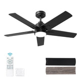 YUHAO 48 Inch Black Ceiling Fan with Light and Remote Control.Noiseless,Dimmable, 3CCT,6 Speeds Reversible, Modern DC Ceiling Fans for Indoor Use YUHAO