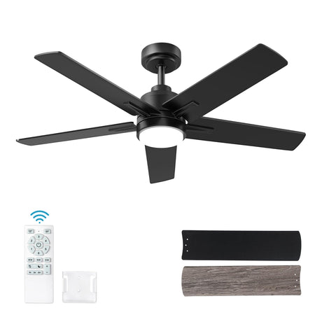 YUHAO 48 Inch Black Ceiling Fan with Light and Remote Control.Noiseless,Dimmable, 3CCT,6 Speeds Reversible, Modern DC Ceiling Fans for Indoor Use YUHAO