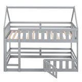 LZ LEISURE ZONE Grey Twin Over Twin Bunk Bed with House Design, Safety Fence, and Playful Door LZ LEISURE ZONE