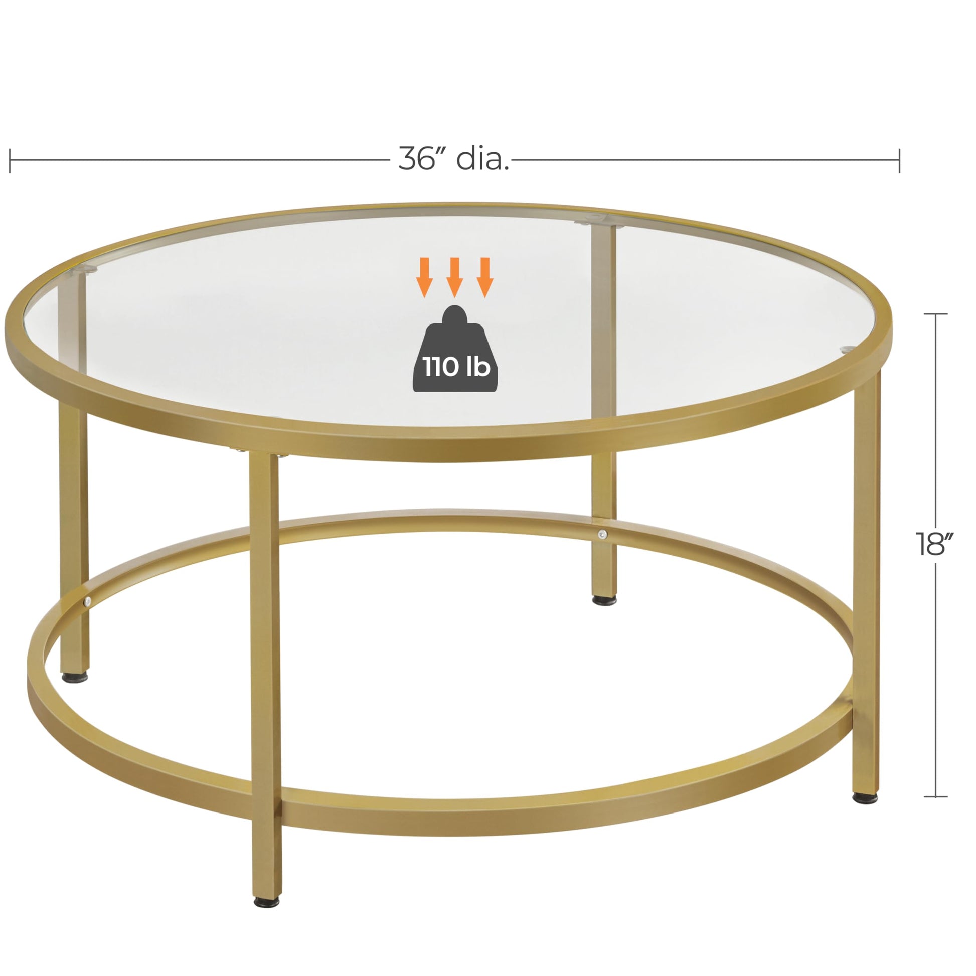 Yaheetech Gold Glass Coffee Table for Living Room, 36" Round Glass Coffee Table with Metal Frame, Circle Coffee Table for Home, Office, Apartment - WoodArtSupply