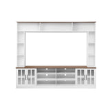 LUMISOL 4-Piece Wall Unit Entertainment Center with Bookshelf for TVs Up to 80", Walnut TV Stand with Adjustable Shelves, Rustic Large Media Console with Large Display Cabinet for Living Room, White LUMISOL